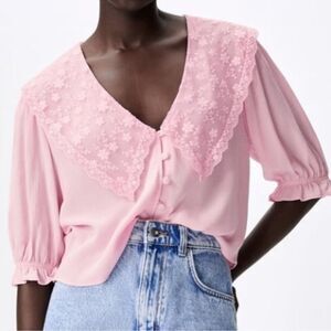 ZARA EMBROIDERED LAPEL BLOUSE